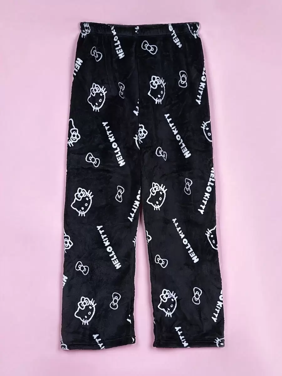 Sanrio Pantalones de pijama de franela Hello Kitty acogedores - Suaves, cálidos, glutinosos y cómodos para damas y caballeros - Ropa casual de otoño e invierno para el hogar, pantalones versátiles para salir, de vacaciones