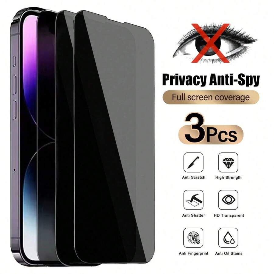 3 pièces Protecteurs d'écran de confidentialité pour 16e, verre trempé de protection anti-espion pour 16 Pro Max 16 Plus 15 14 13 12 11 8 7 6 HD