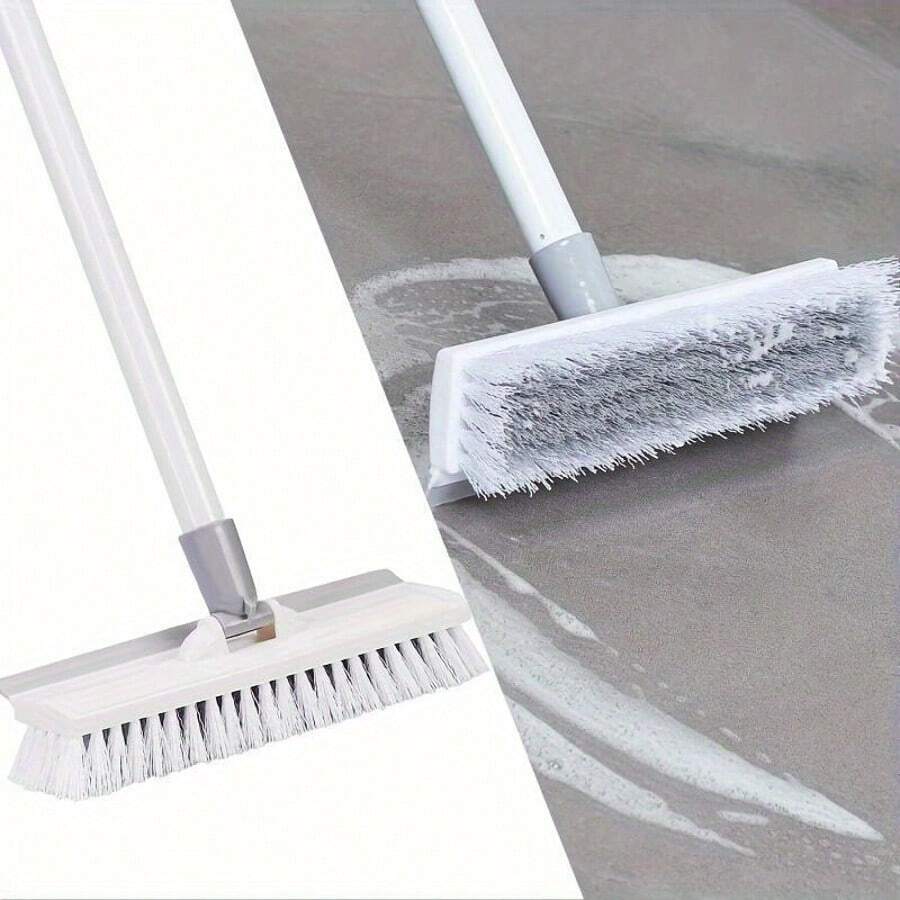 Long Handle Floor Matte Brush Hard Bristles 2 In 1 Shower Brush With Scraper To Clean The Kitchen, Walls, Tile, Grout, Bathtub And Carpet, Brush Broom Scrubbing Garage, Patio Deck