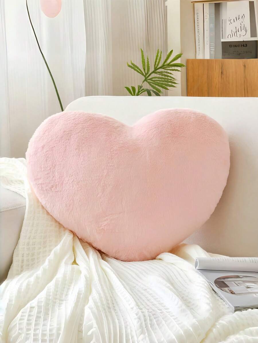 Heart Pillow, Soft Pink Heart Shaped Pillow, Cute Faux Rabbit Fur Room Decorative Throw Pillow, Suitable For Bedroom Sofas And Beds, A Wonderful Summer And Fall Gift For Family And Friends