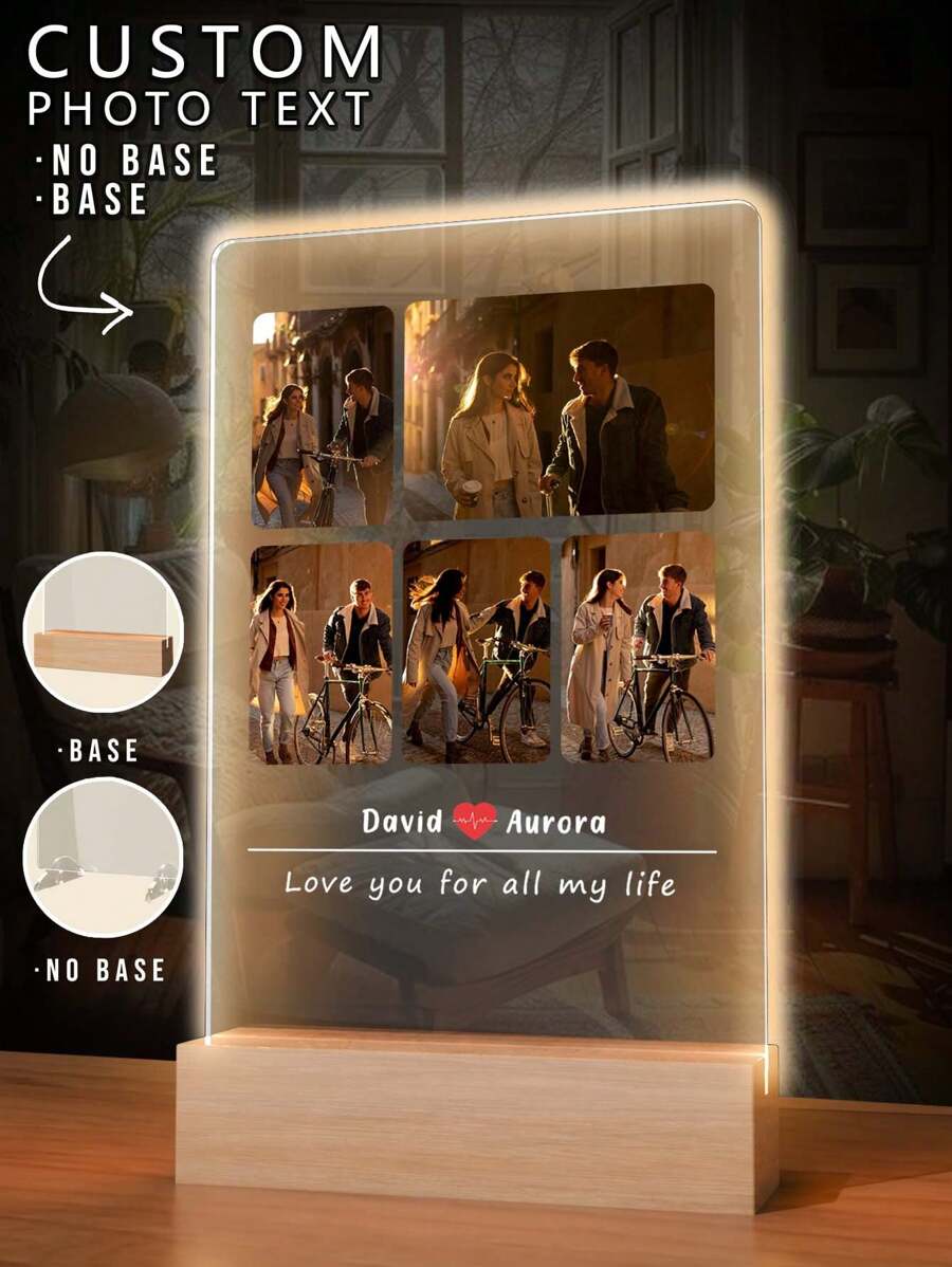 Customized Photo Acrylic Backlit Night Light, Personalized Gift For Family/Friend/Girlfriend/Boyfriend/Mom/Dad, Home Decor, Anniversary 1pc Multi-Functional, Ornamental, Reusable Exquisite, Stylish, Cute, High-Quality, Modern Custom, Personalized, Unique Ideal Gifts, Valentine Day, Valentine Day Decor Birthday Graduation