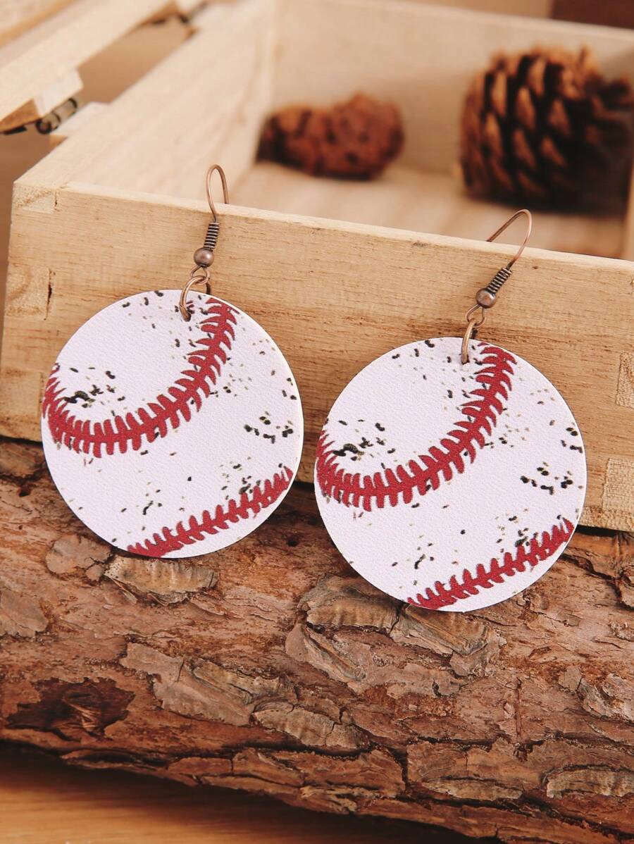 1 paire de boucles d'oreilles de base-ball blanc rétro et usé, boucles d'oreilles pour femmes