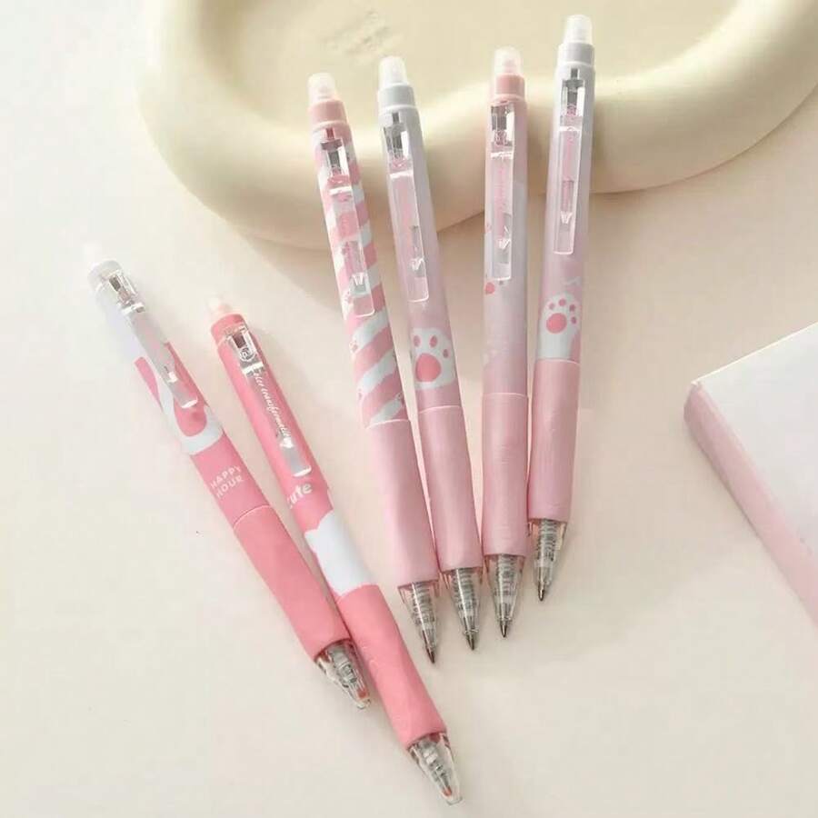 6 Pcs Cute Cat Shaped Neutral Pen, Erasable Ink, Creative Cartoon Swinging Tail Cat Design, Black Signature Pen, Suitable For Students And Office Use, Cat Shaped Pen, Suitable For Writing (Style Random)