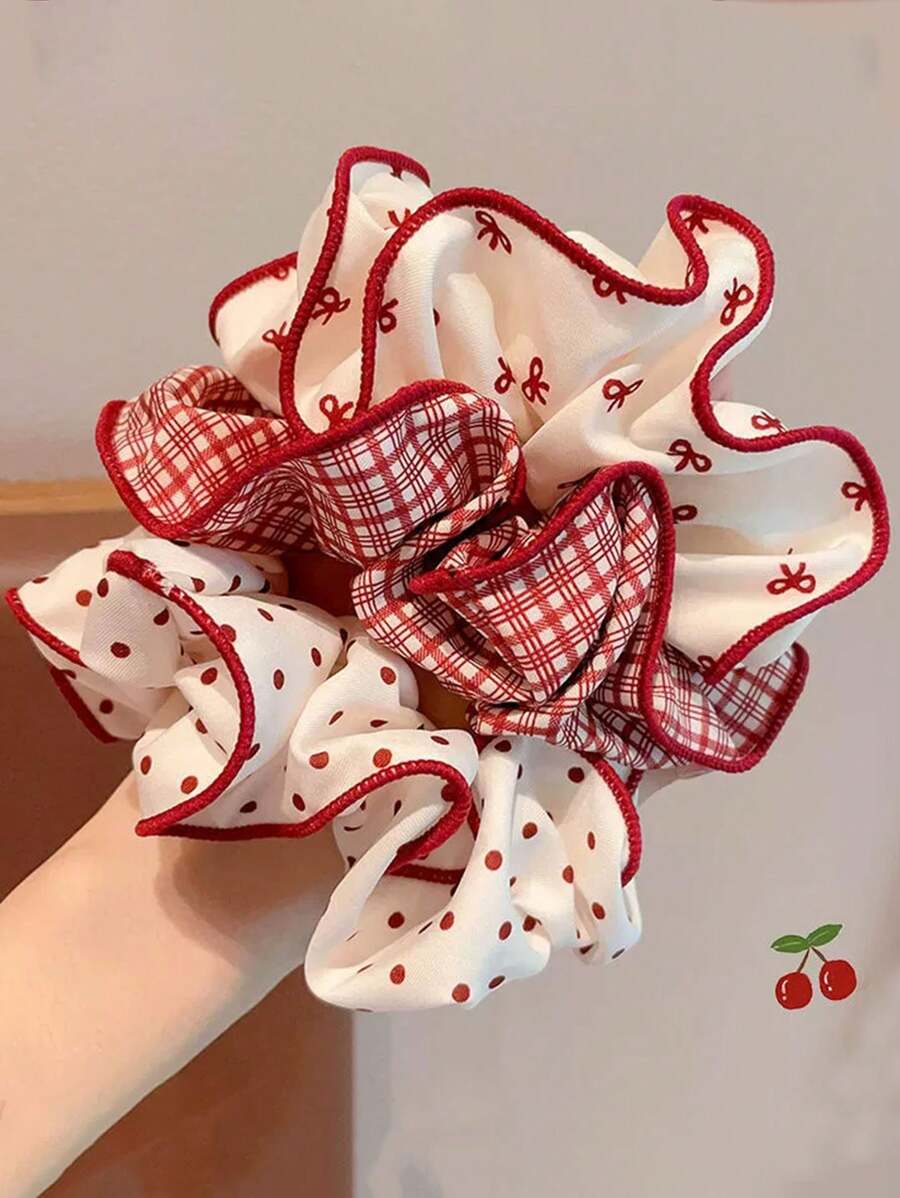 5pcs/3pcs/1pc Oversized Scrunchie Polka Dot Bow Hair Ties, Cute Hair Accessories For Girls & Students Scrunchies Scrunchy Hair Ties