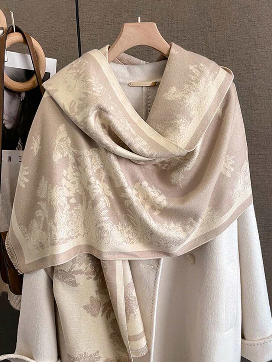 1 pieza de 65*185cm Bufanda/manta con estampado colorido de pájaros y flores, suave y cálida, de uso casual y multifuncional para dama, sensación de cachemira, regalo para salidas de invierno, bodas y vestidos de noche