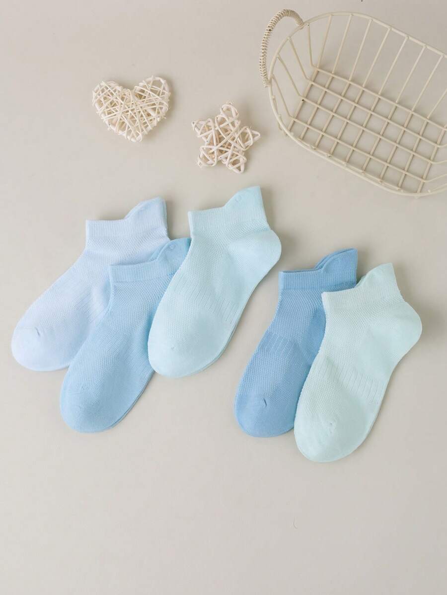 5 paar lente- en zomerkinder dunne macaron multi-color anti-pilling jongens blauwe serie zomer effen kleur net dunne boot sokken hak sokken