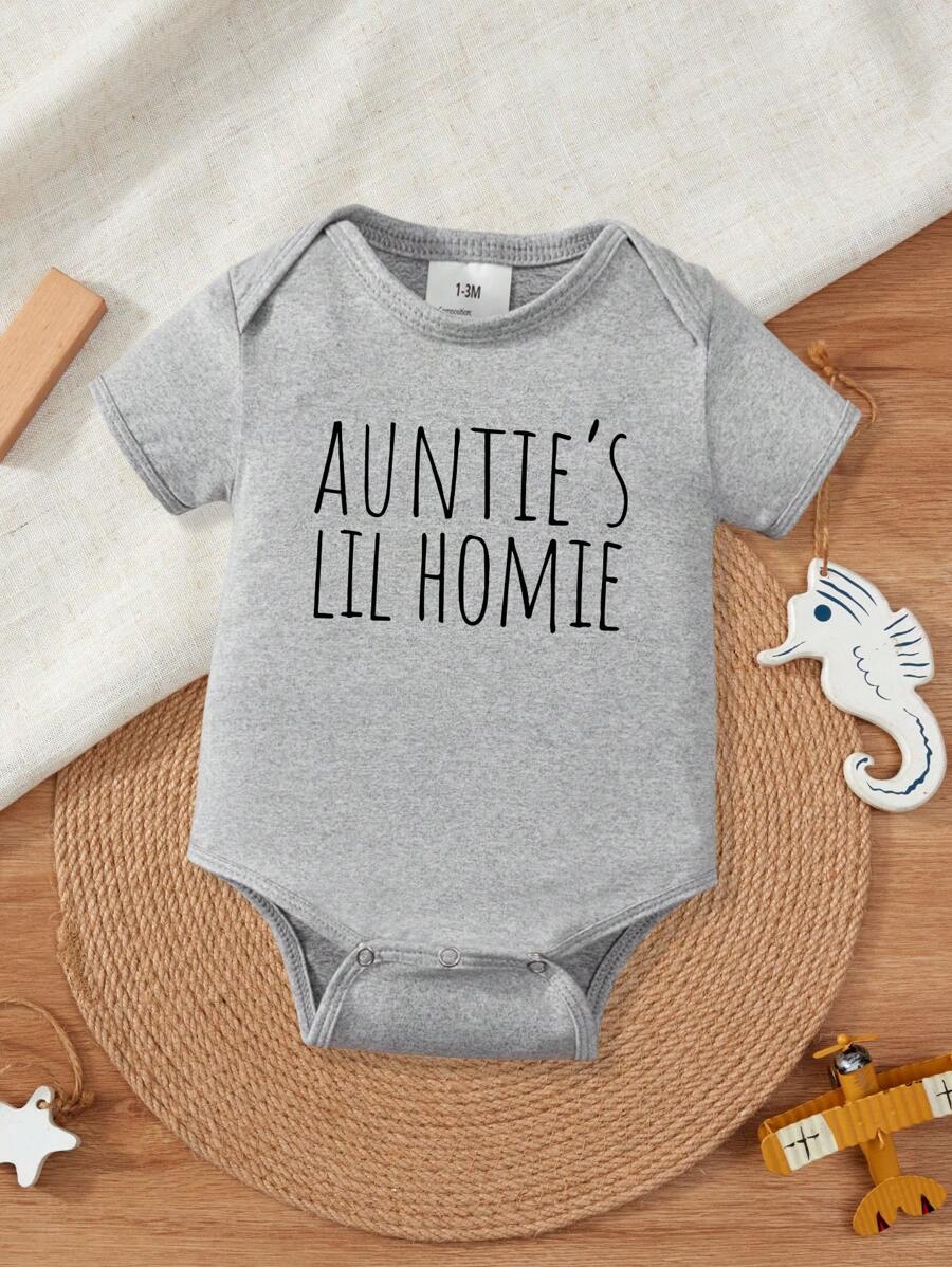 Baby Boy Funny Slogan Letter Print Short Sleeve Bodysuit