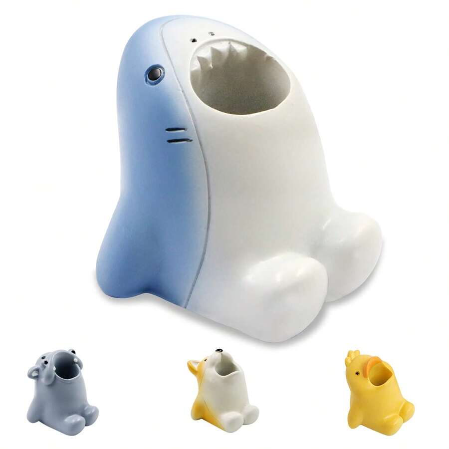 1pc Cute Cartoon Toothbrush & Pen Holder For Kids - Mini Animal Resin Organizer For Bathroom, Vanity, Office, School, Or Dorm - Fun & Creative Storage Solution