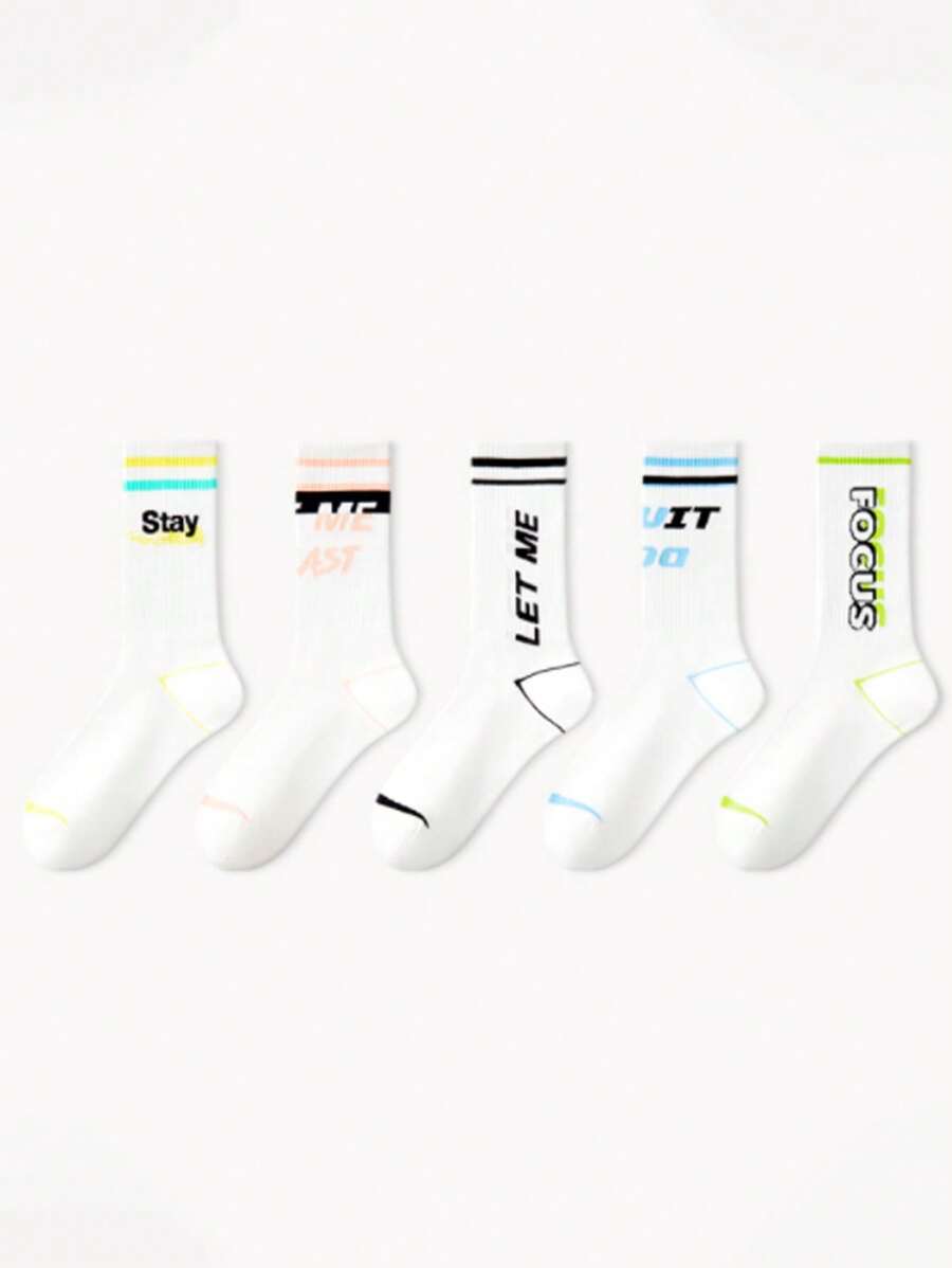 1/5 Pairs Basketball Mid-Calf Sports Socks For Men, High-Top Athletic Crew Socks