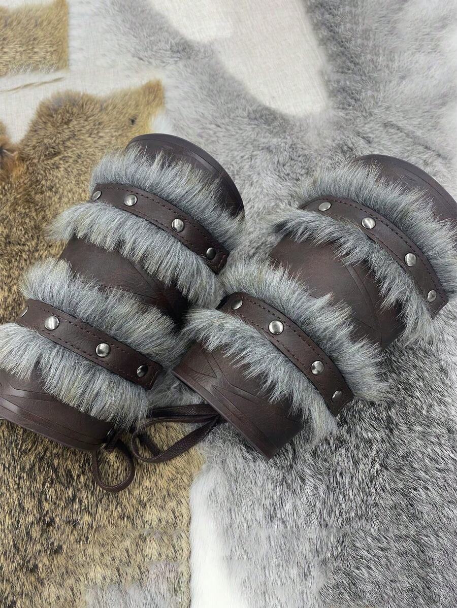 1 pieza Guardias de brazo de vikingo nórdico, guanteletes de piel artificial medieval, brazaletes de cuero sintético vintage para LARP, Halloween, disfraces de Halloween