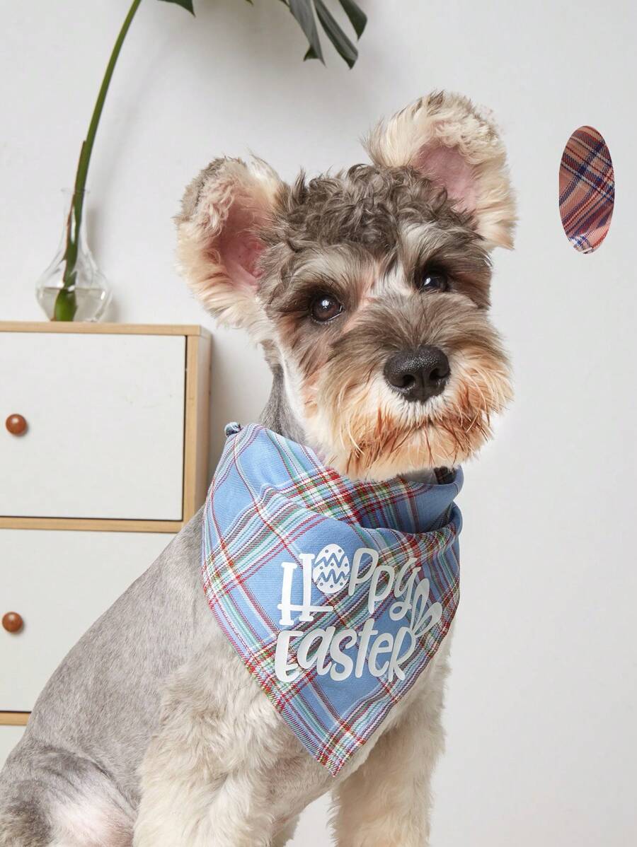 1pc Easter Bunny Plaid Pet Bandana, Suitable For Cats And Dogs, Applicable For Holidays