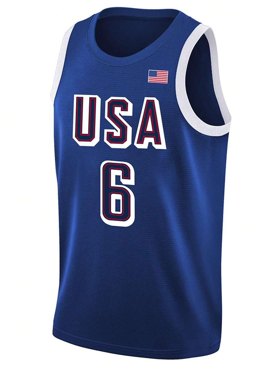 Men's Embroidered Basketball Jersey 6 Blue Casual Sleeveless Vest V-Neck T-Shirt Party Sports Top