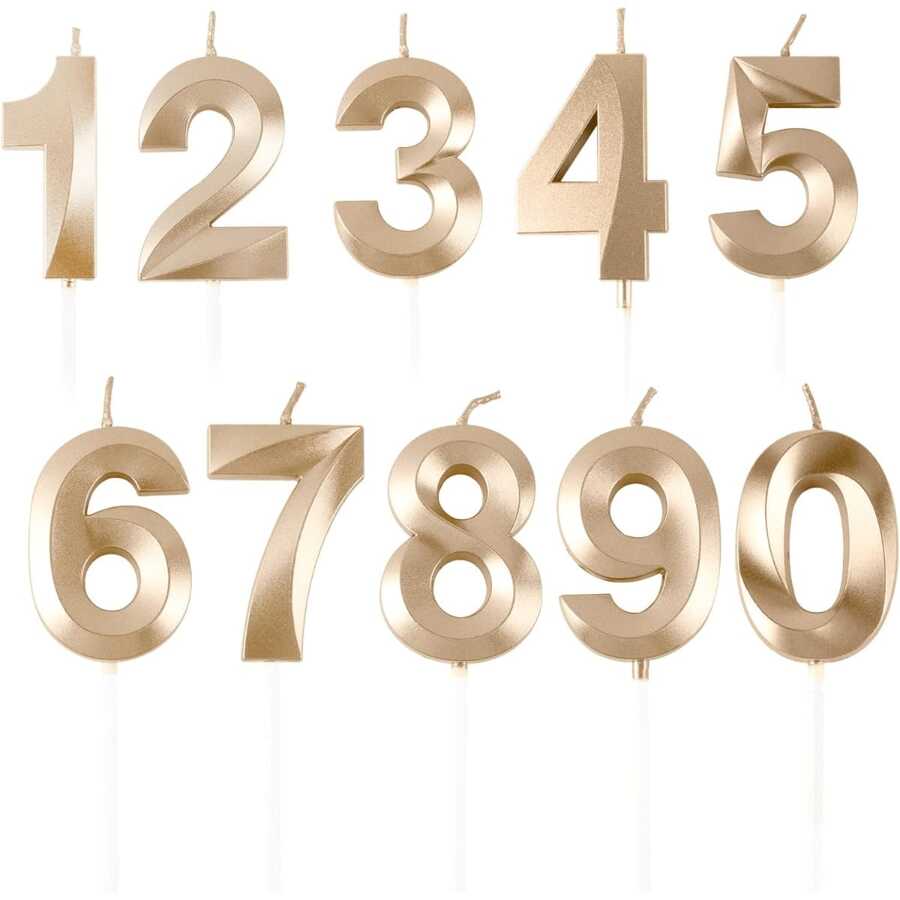 1 PIEZA Vela decorativa para pastel de cumpleaños, vela digital de oro chapado en champán exquisita para cumpleaños