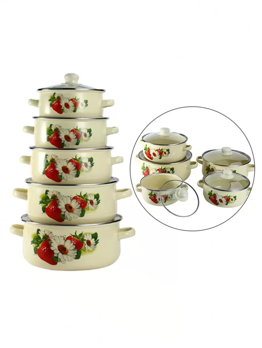 5 sztuk/zestaw garnków emaliowanych ze szklaną pokrywką, naczynia emaliowane porcelanowe do domu i kuchni, odpowiednie do zupy, owsianki, gotowania ryżu, parzenia kawy