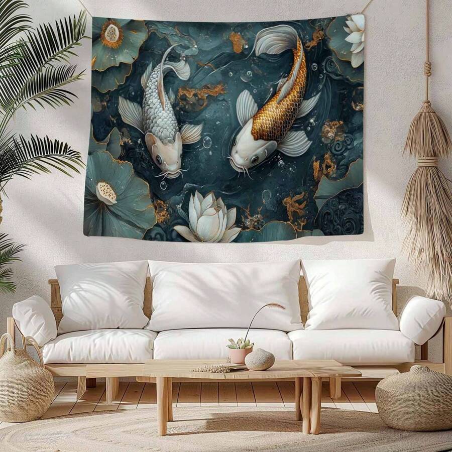 1st Karper Wandtapijt, Wanddecoratie Wandtapijt Voor Kamerdecoratie, Huisdecoratie, 85gsm Polyester Stof Perzikhuid Fluweel Dunne Versie