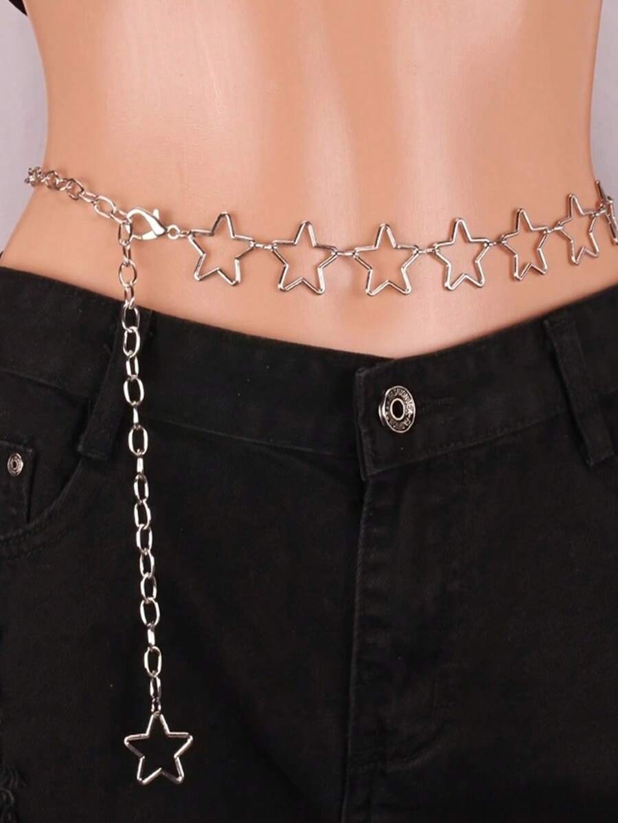 1pc Star Street Style Copper Alloy Waist Chain, Suitable To Pair With Pantssummer School
