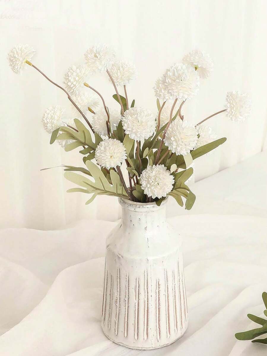 17.72Inch Artificial Chrysanthemum Branch Green Plant Long Stem Spring Wedding Bridal DIY Bouquet Flower Arrangement Living Room Kitchen Vase Home Decoration 1PC/2PCS/4PCS/6PCS