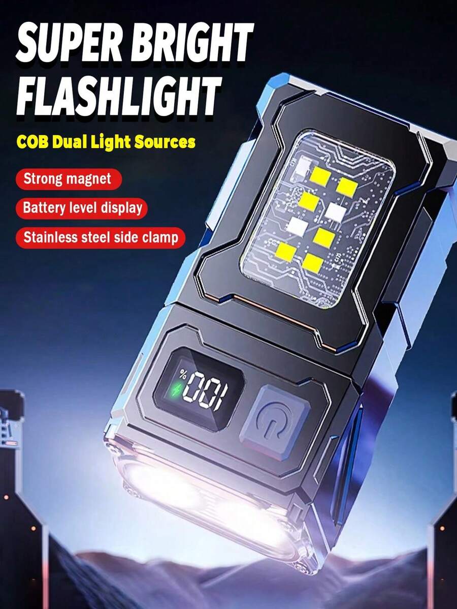 1/2/4PCS High Brightness Dual Light Source LED Flashlight, Multifunctional Mini Keychain Light, 6 Lighting Modes, Adjustable Lighting Angle, USB Rechargeable, With Stainless Steel Side Clip, Very Suitable For Outdoor Exploration, Camping, Emergency Situations, Daily Household Use, Hiking And Fishing,1200mah