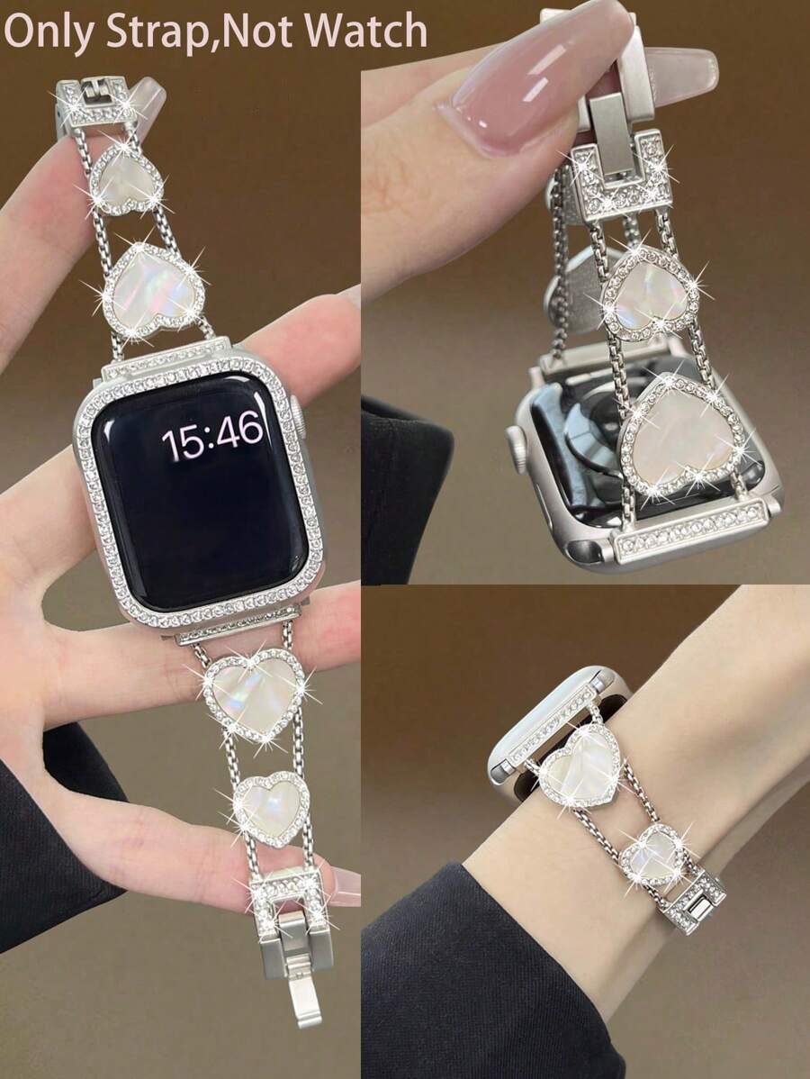 1pc Compatible With Apple Watch Band Compatible With Apple Watch Strap Women, Gold Fashion Metal Studded With Black Love Fritillaria Smart Strap, Compatible With Apple Watch 38/40/41/42/44/45/46/49mm, Compatible With Apple Watch Series Ultra/SE/10/9/8/7/6/5/4/3/2/1, The Length Can Be Adjusted Without Tools, And The Cute And Caring Metal Bracelet For Business Sports Is Very Advanced In Black And Gold Color Matching