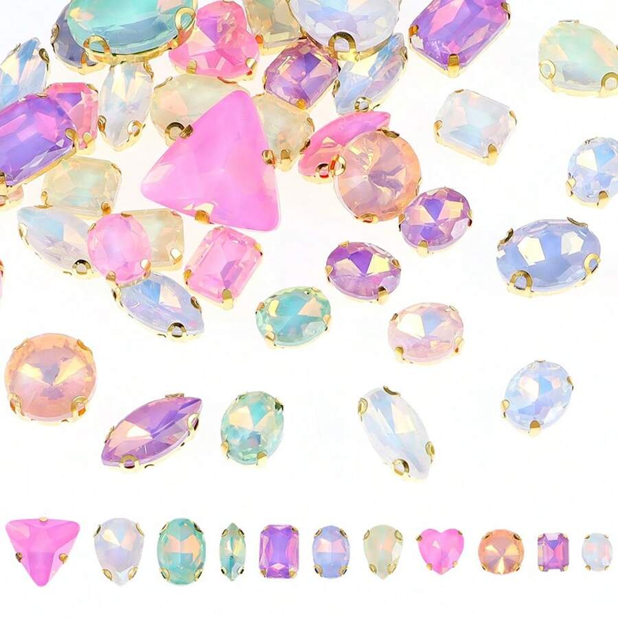 40pcs Mocha Colored Rhinestone On Golden Base, Hand-Sewable DIY Clothing, Shoes, Bags Decoration Rhinestone Accessories With Holes