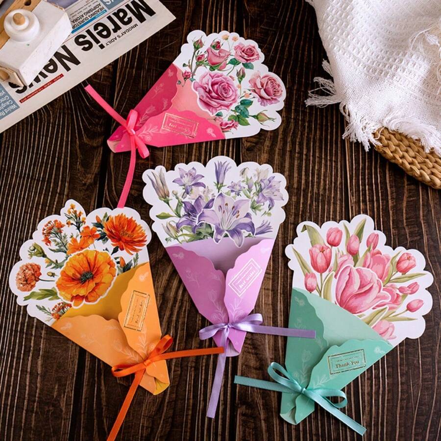 1 pieza Tarjeta de felicitación con ramo 3D desplegable - Perfecta para Navidad, San Valentín, Día de la Madre y Día del Padre - Regalo creativo hecho a mano para familia, amigos y seres queridos, ideal para Navidad