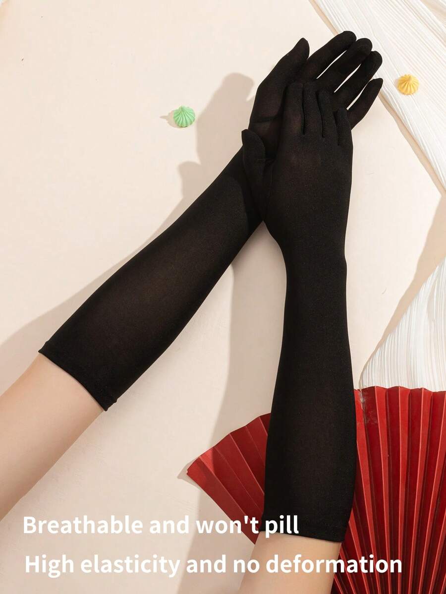 Gants longs pour femmes pour soirée, gants d'opéra en satin noir, gants haute élasticité qui ne se déforment pas et remontent jusqu'aux coudes