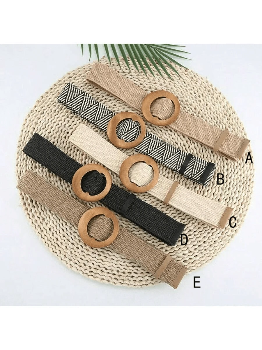 1pc Women's Solid Color Casual Bohemian Retro Street Elegant Elastic PP (Polypropylene) Woven Belt, Suitable For Summer