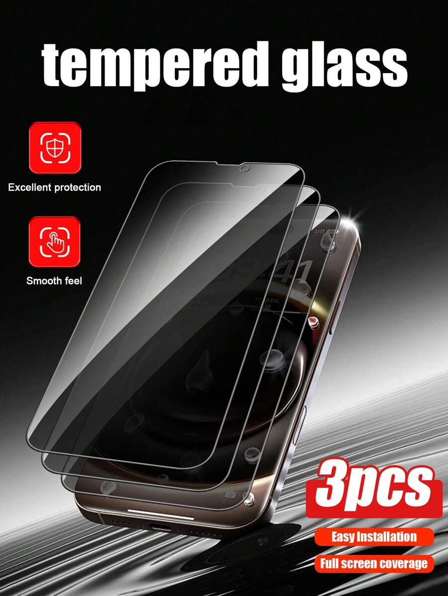 3pcs/Set Reinforced Glass Privacy Screen Protector Film, Compatible With IPhone 11/12/13/14/15/16 Pro Max/16e Series, Full Coverage, Anti-Fingerprint, 9H Hardness, Anti-Scratch, Easy Installation, Glossy Surface