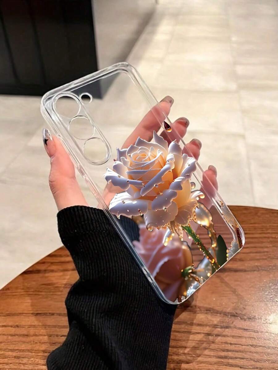 1pc geperforeerde, hoge, transparante, bloemenpatroon, dikke, schokbestendige, geverfde telefoonhoes