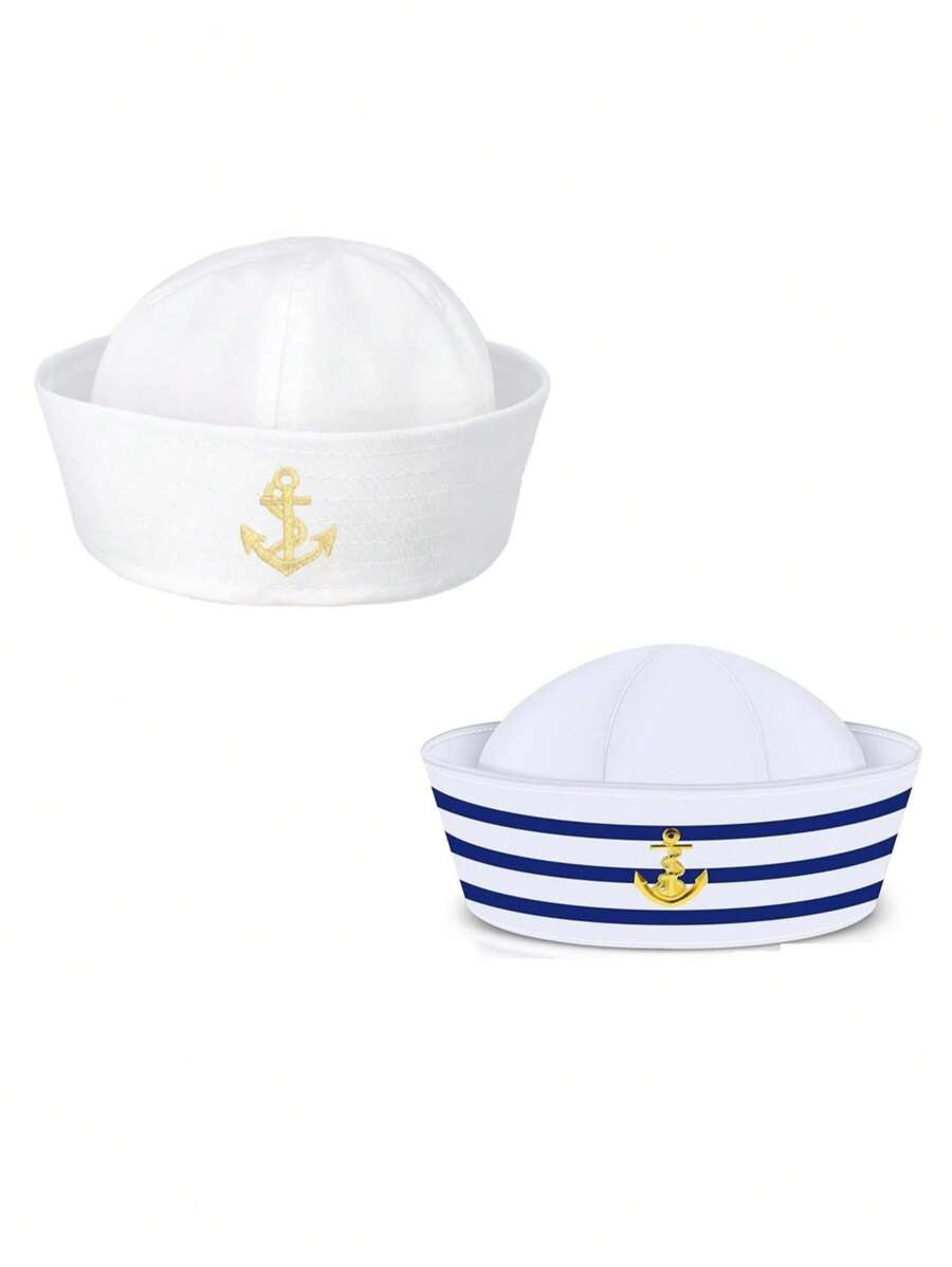 Gorra de marinero blanca de capitán para hombres y mujeres, accesorio de disfraz de adulto. Gorra de marinero para hombres y mujeres, conjunto de marinero azul con gorra de marinero blanca, gorra de capitán