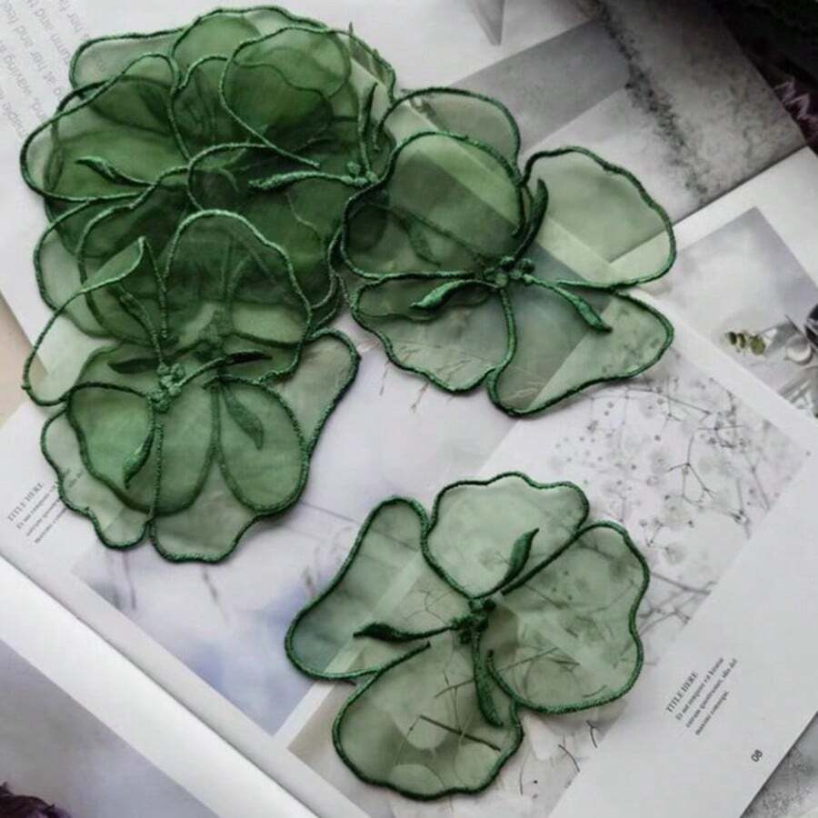 10 Stücke grüne Stickerei Mesh Blumen Patches für DIY Hochzeitskleid Dekoration