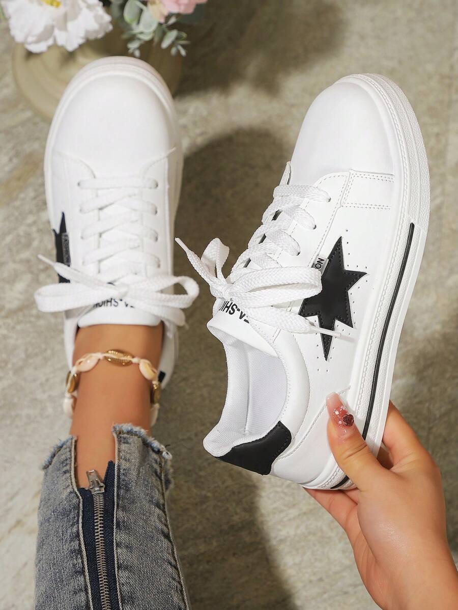 New Casual Versatile Girl's White Sneakers, Lightweight Non-Slip Student Running Sports Shoes, Soft Sole Comfortable Walking Outdoor Casual Shoes
