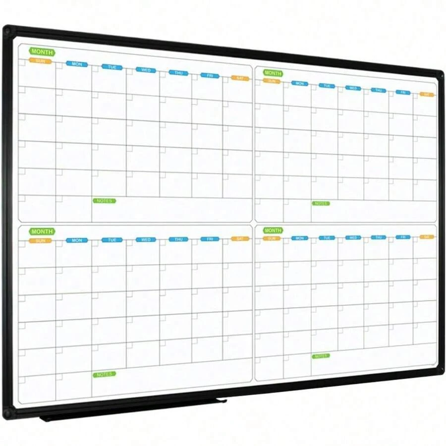 Magnetic Dry Erase Calendar Whiteboard, 4 Month White Board Planner 36 X 24 Inch, Black Aluminum Frame Wall Mounted Board For Office Home And School