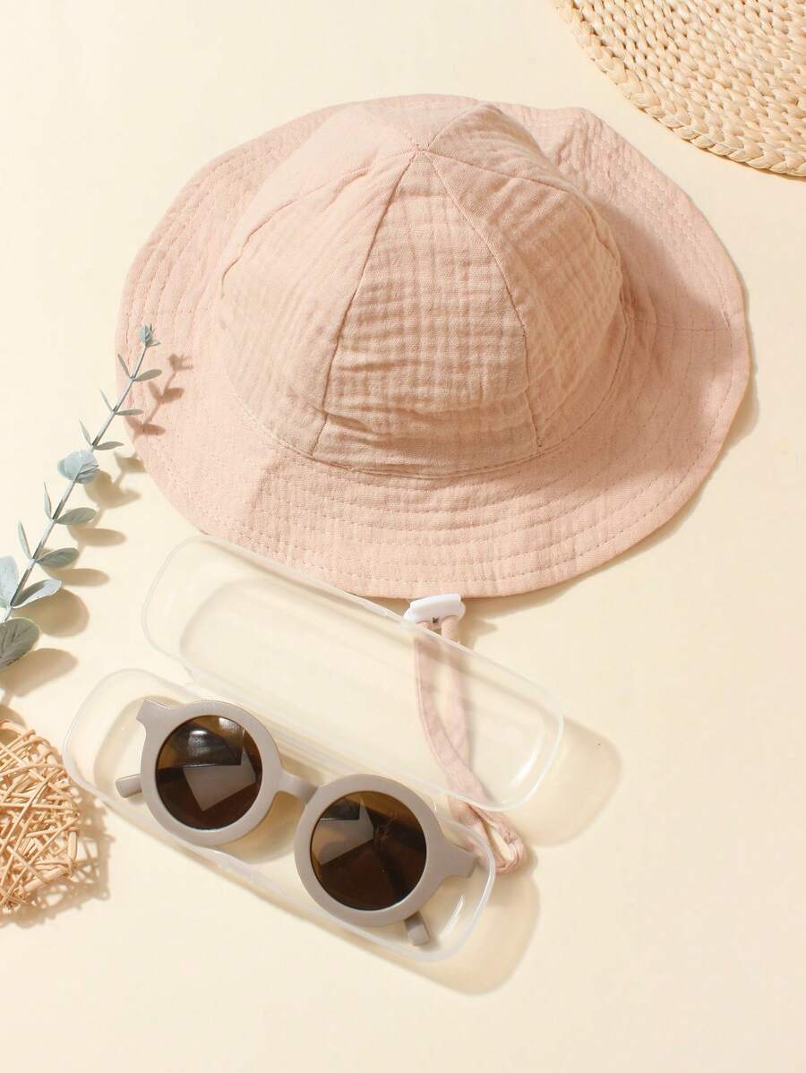 2pcs/Set Cute Baby Sun Hat & Sunglasses Set, Sun Protection Outfit For 1-3 Years Old Toddlers Outdoor