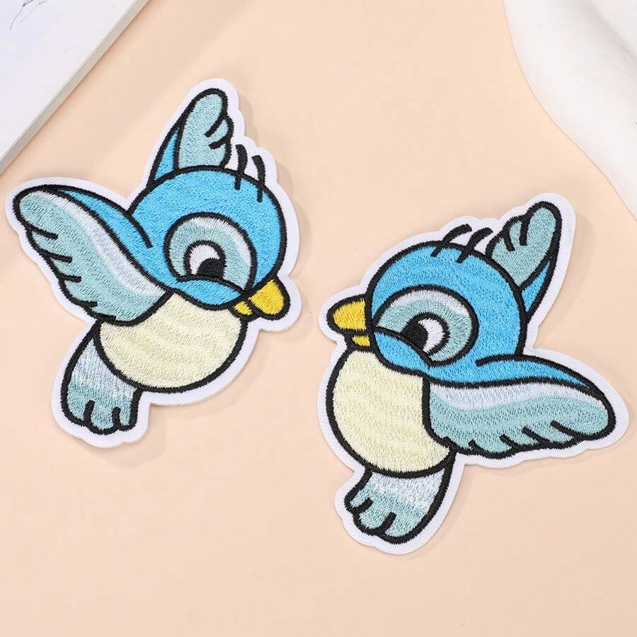 1 Paar blaue süße Vogel Stickerei Stoffflicken, DIY Kleidung & Taschen Dekor Applikation
