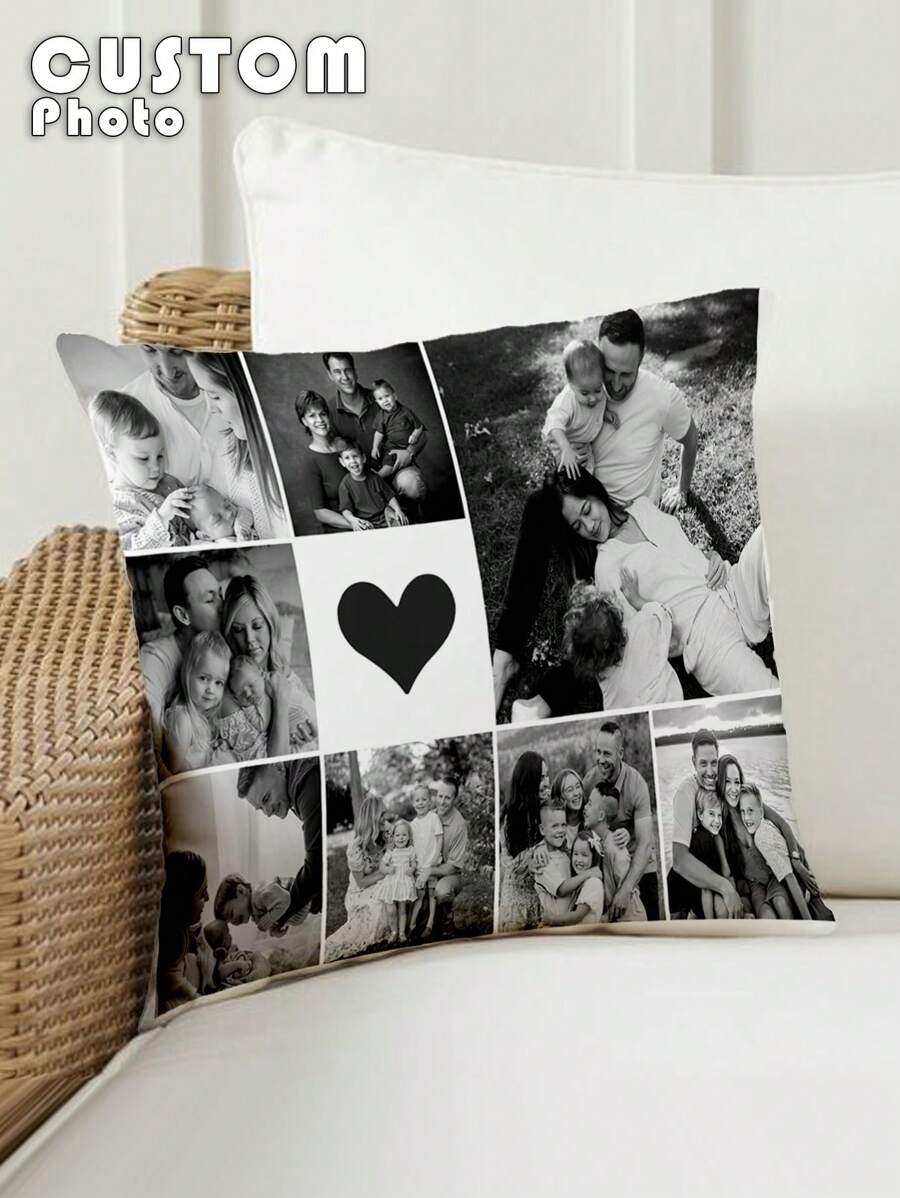 1pc Customized Personalized Photo Printed Pillow Case, Custom Face Pillow,Single Sided Print Pillow Cover For Mother's/Father's/Thanksgiving/Teachers' Day, Create Your Own Picture Pillow Case, Great Gift For Family, Friends And Yourself,Durable,Breathable,Lightweight,Washable,Cute,Love,Warm,Soft,Comfortable,Simple,Custom,Personalized,Unique,Him,Her,Boyfriend,Girlfriend,Dad,Mom,Family,Friends,Bed,Car,Bedroom,Tea Room,Living Room,Sofa