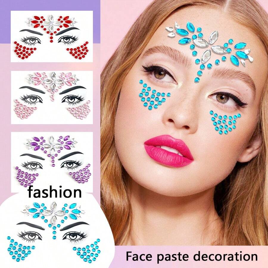 1pc Diamond Face Stickers, Crystal Embellishment For Face, Performance, Party Makeup, Masquerade Ball Decoration, No Adhesive, Decoration Props For Party Photos