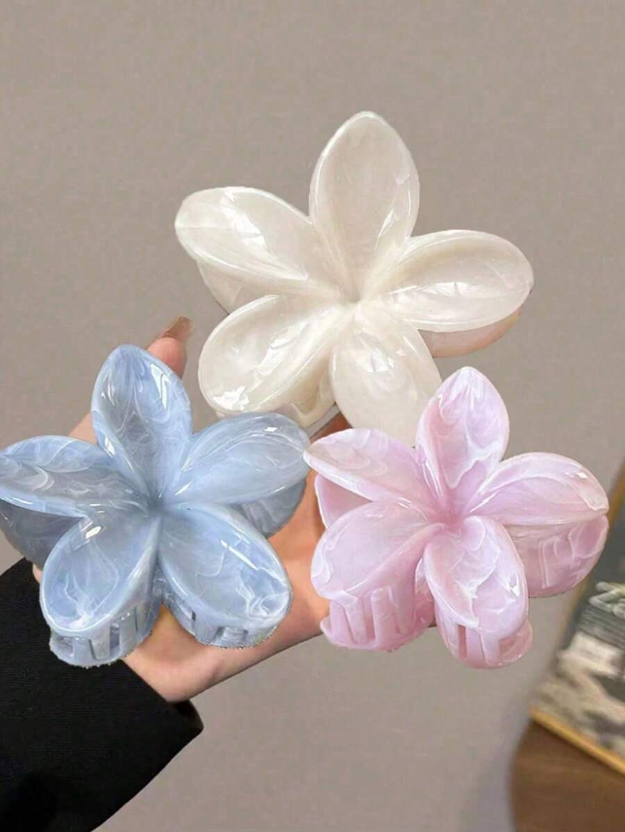 3/2/1pc Large Acrylic Ombre Flower Hair Claw Clips, Simple & Elegant Design, Suitable For Updo, Casual Or Travel Wear,Flower Claw