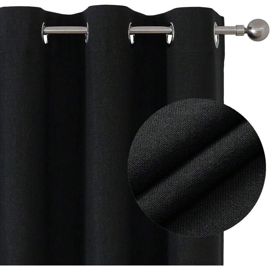 Rideau 100% caché 2 pièces, rideau en lin isolé thermiquement anti-chaleur texturé opaque rideau à œillets isolation légère anti-UV décoration chambre maison salon intérieur