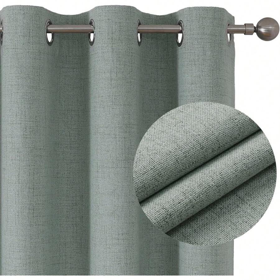 Rideau 100% caché 2 pièces, rideau en lin isolé thermiquement anti-chaleur texturé opaque rideau à œillets isolation légère anti-UV décoration chambre maison salon intérieur
