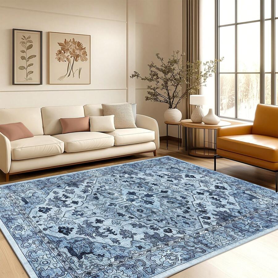 ANPHON ANPHON Vintage Distressed Floral Area Rug Luxurious Pearl Velvet Machine Washable Non Slip Stain Resistant Aesthetic Floor Covering For Living Room Bedroom Bathroom Kitchen Hallways Entrances