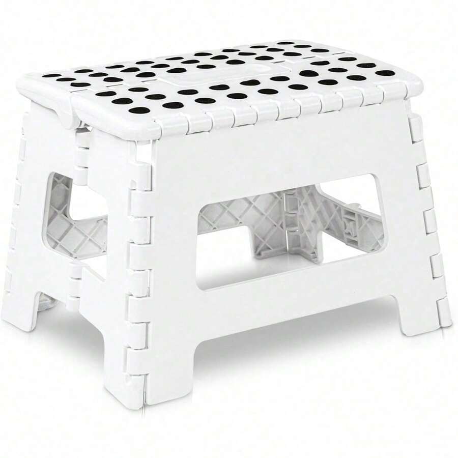 Taburete plegable - (Paquete de 1) Taburete con altura de 9 pulgadas - Soporta hasta 300 libras - Taburete plegable de plástico ligero para cocina, baño y sala de estar (Blanco)