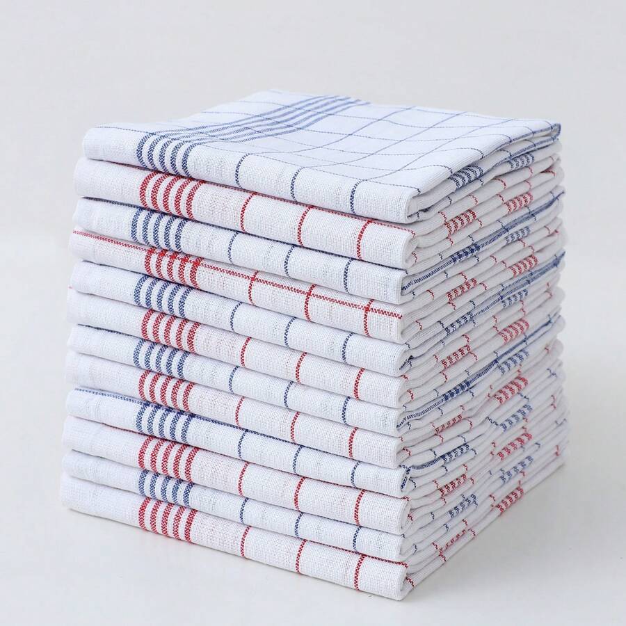 1/2/4/6/8/12 pièces Serviettes de cuisine ultra-douces, super absorbantes, à motifs carreaux et rayures, chiffons à vaisselle rouges / bleus / noirs, parfaits pour la maison et la salle à manger