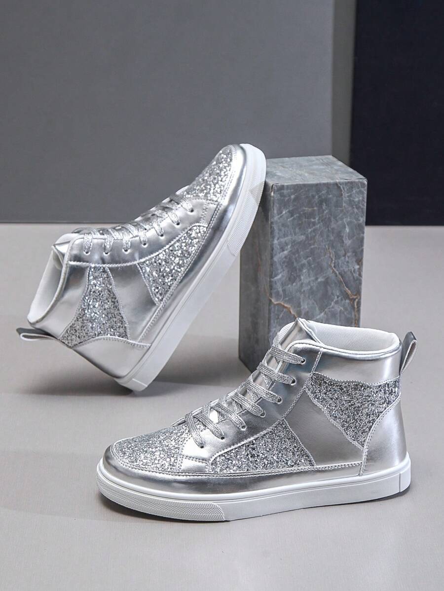 Men's Fashionable Casual Sports Sneakers, Canvas High-Top Chunky Sneakers, Breathable