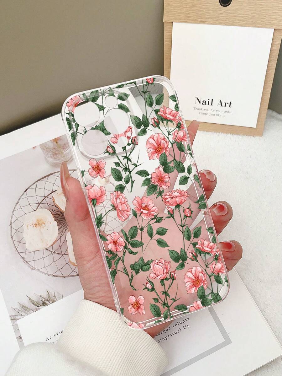 1 pieza Funda transparente de TPU a prueba de golpes con estampado floral colorido compatible con iPhone 15/15pro/15plus/15promax/16/16pro/16plus/16promax, Galaxy S23 Ultra/A14/A24, Redmi Note12pro, Pixel 8/8 Pro