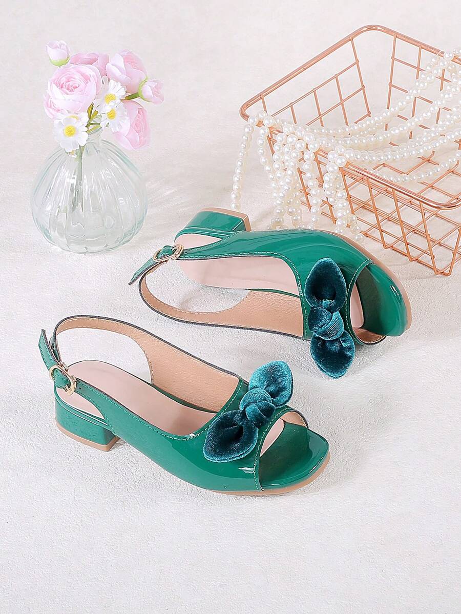 1 Pair Cute Girls Bow Decor High Heel Sandals, Suitable For Summer