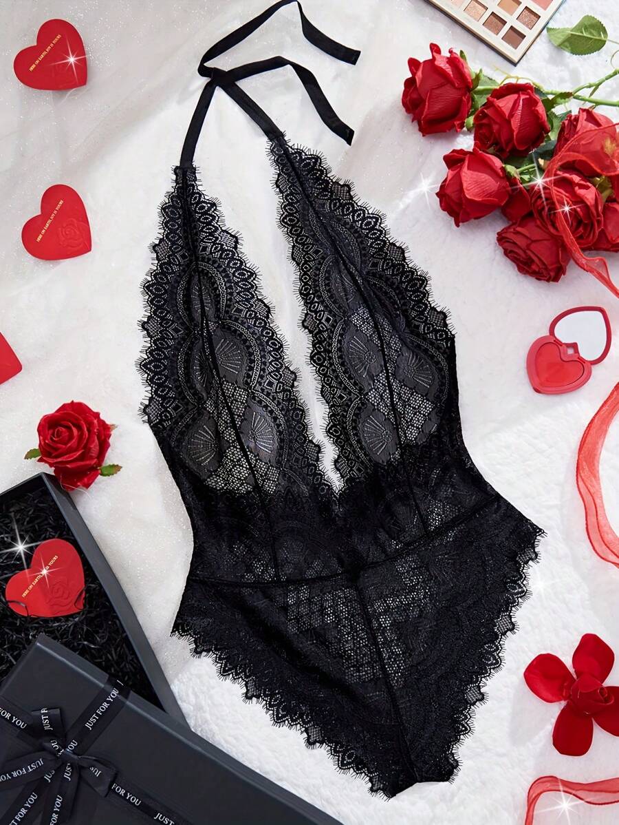 Nuevo mono sexy con escote en V profundo y encaje, de perspectiva y espalda descubierta, un conjunto de ropa interior sexy tipo body para mujeres