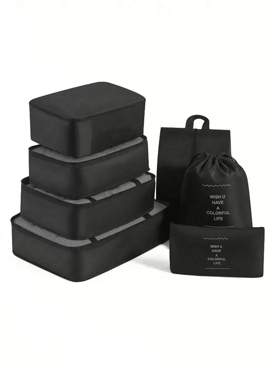 7pcs Travel Storage Bag Set - Luggage Bag, Makeup Bag, Cosmetic Storage Bag, Storage Box, Shoe Bag, Luggage Organizer, Travel Compression Bags, Clothing And Shoe Separation Storage Bag, Hand-Held Storage Bag - Suitable For Travel
