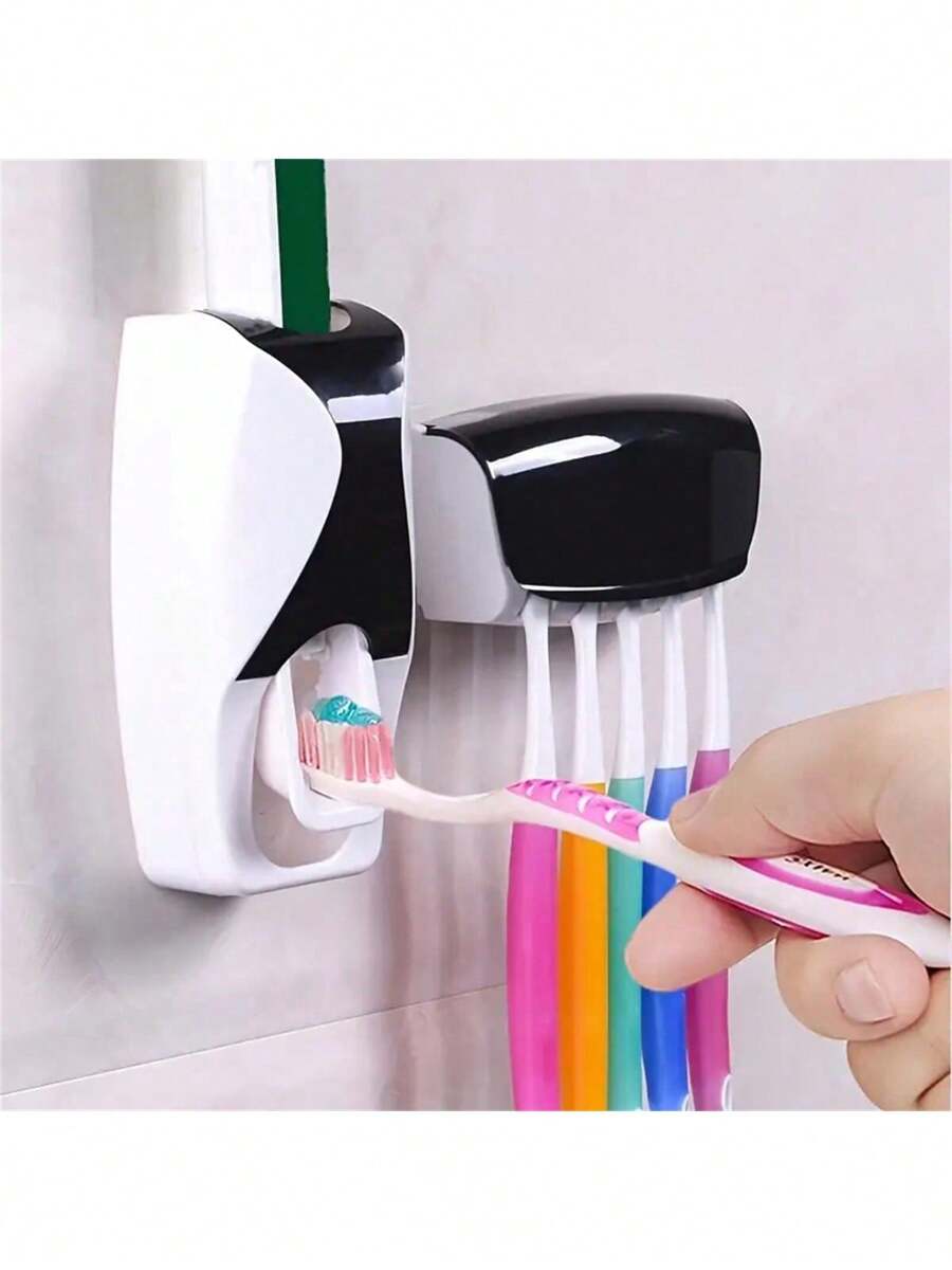 Set van 2 wandgemonteerde tandenborstelhouders met automatische tandpastadispenser, geschikt voor 5 tandenborstels, geen stroom nodig, kunststof, badkameraccessoire, badkamerdecoratie, zomer, terug naar school
