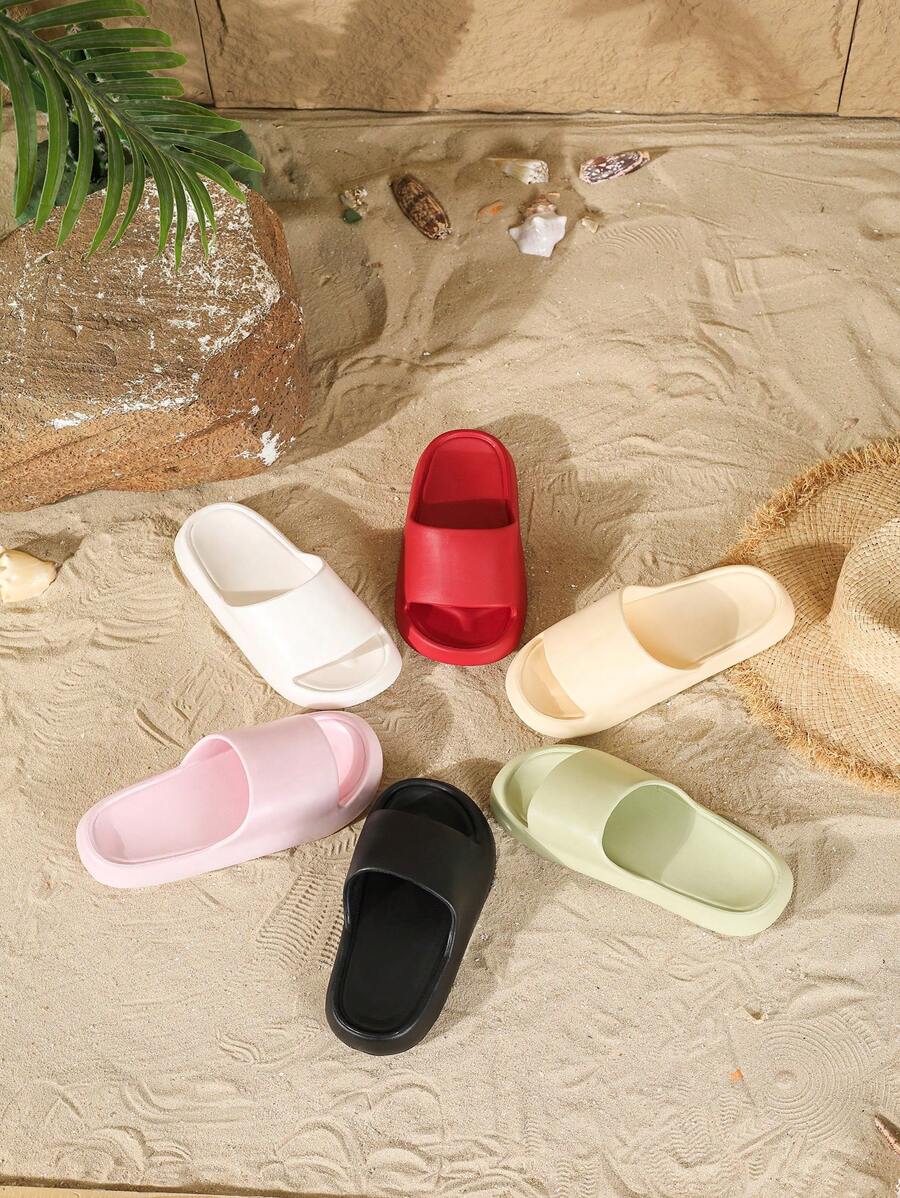 2pcs Fashion Versatile EVA Couple Slippers, Men/Women/Youth Sizes, Thick Non-Slip Wear-Resistant, Suitable For Home, Bathroom, Beach, Outdoor, Soft & Comfortable, Minimalist Ins Style